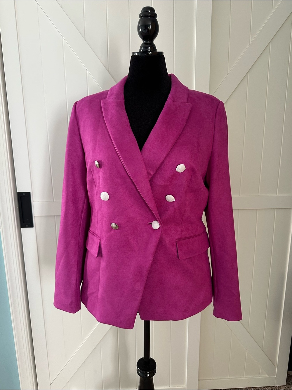 White House Black Market Size 16 Pink Ultra Suede Double Breasted Blazer NWT